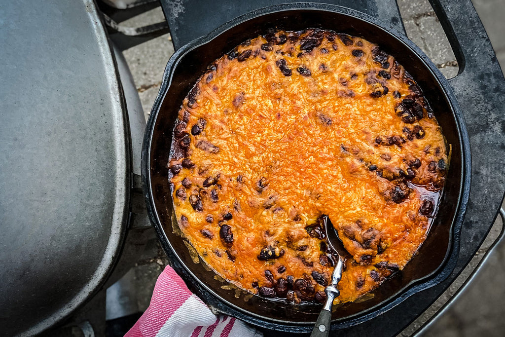 Barbecue Black Beans & Cheese Skillet Nachos