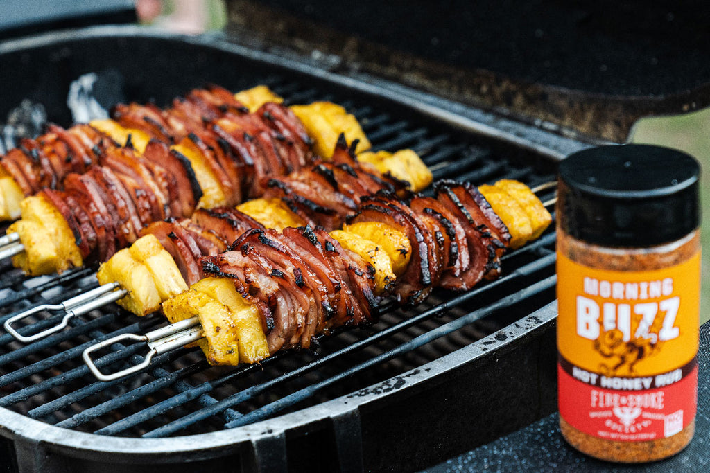 Grilled Hot Honey Ham Skewers