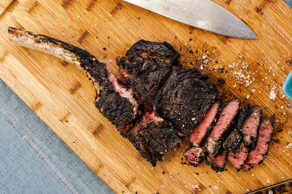 Reverse Seared Tomahawk Ribeye on Coals