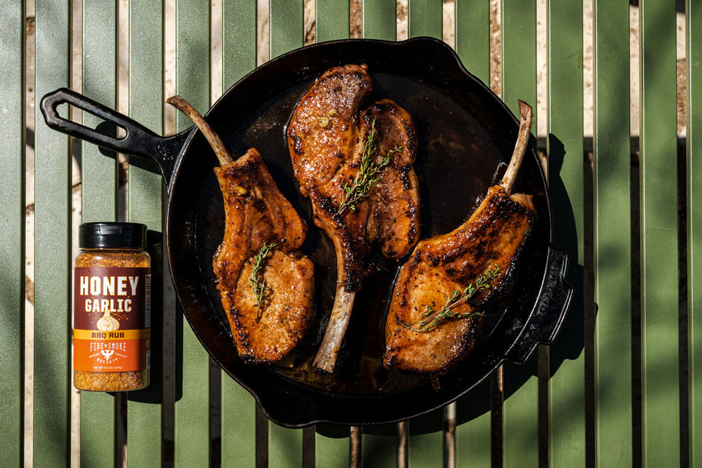 Tomahawk Pork Chops with Soy-Honey Sauce