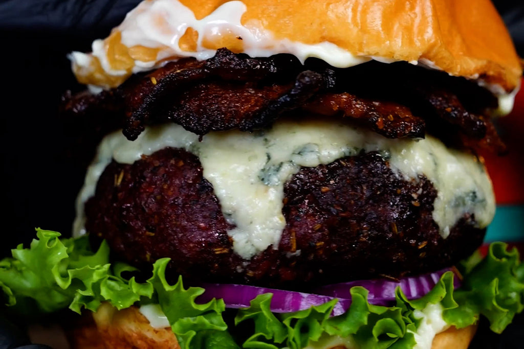 Blue Cheese Burger with Candied Bacon