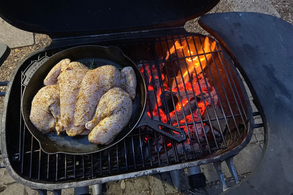 Grill-Roasted Chicken with Crispy Parmesan