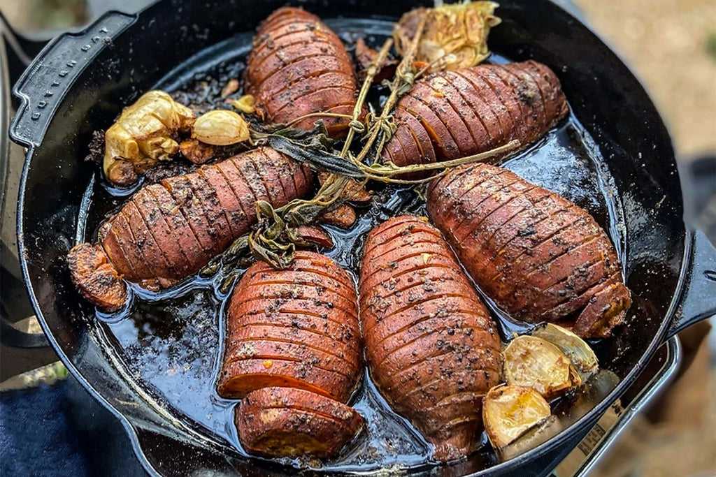 Hasselback Sweet Potatoes with Smoky Sage Butter
