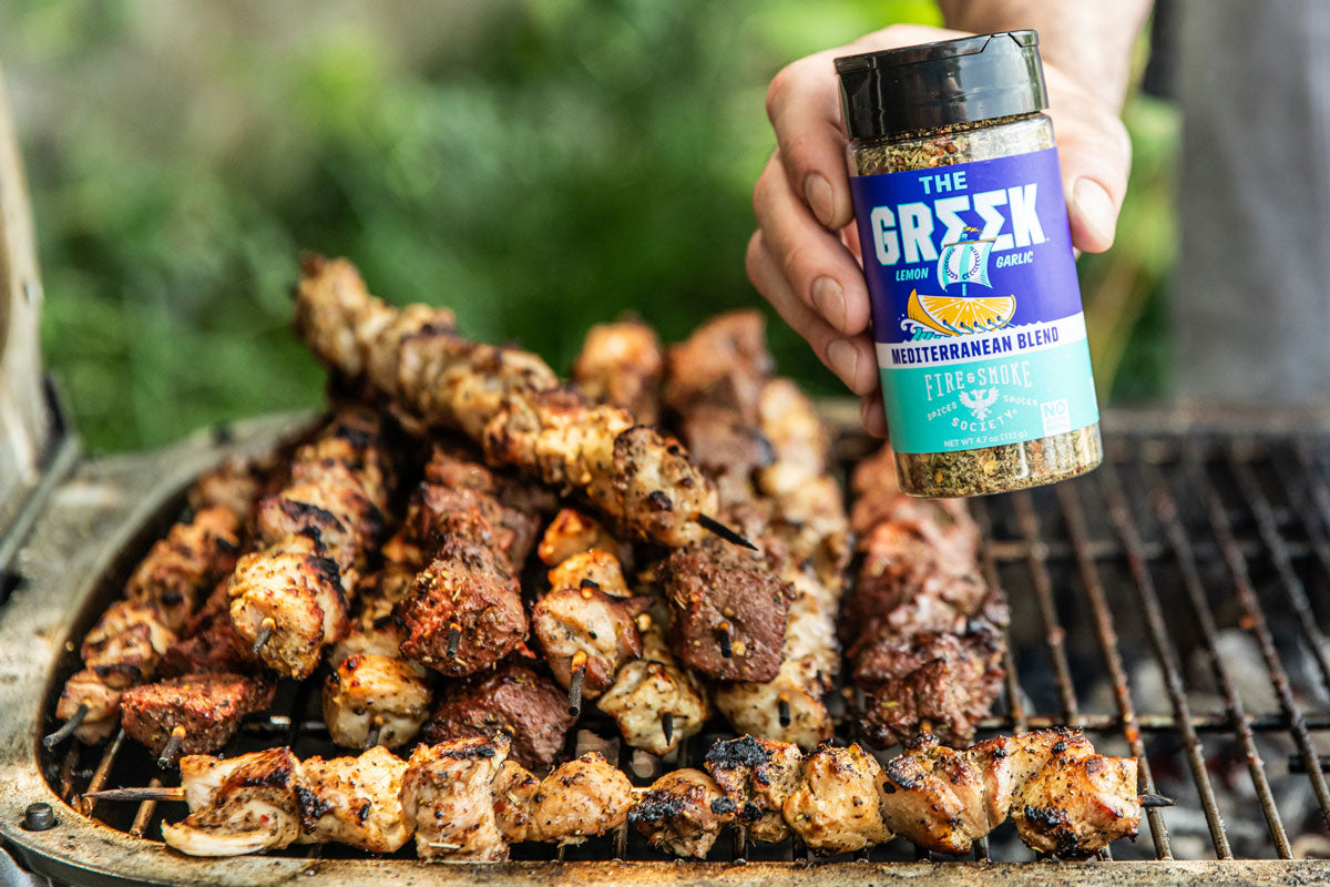 Greek-Style Chicken & Beef Skewers Recipe with Tzatziki Sauce