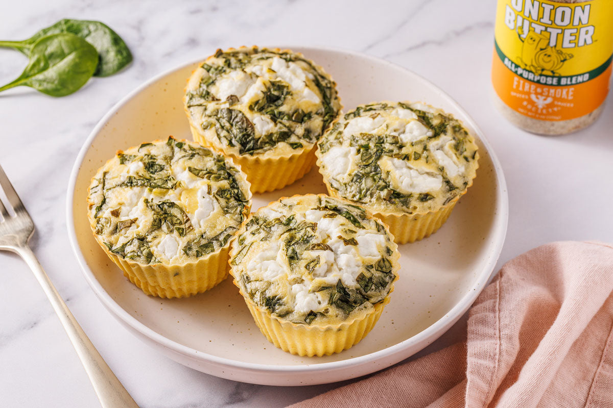 Spinach & Goat Cheese Egg Bites with Onion Butter Seasoning