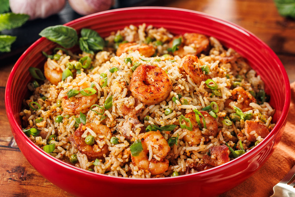 Shrimp & Bacon Fried Rice with Lucky Lucky Seasoning Blend