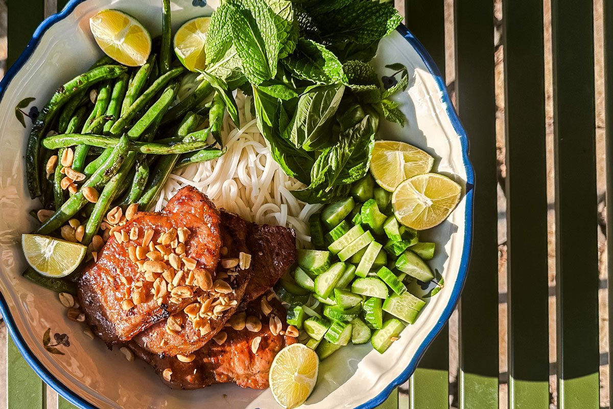 Vietnamese Noodle Salad with Honey Garlic Pork Chops – Fire & Smoke Society