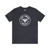 A black crew neck t-shirt with the 'Fire & Smoke Society' logo printed in the center.