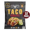 Package of Fire & Smoke Society Taco Seasoning showing an image of tacos on the front.