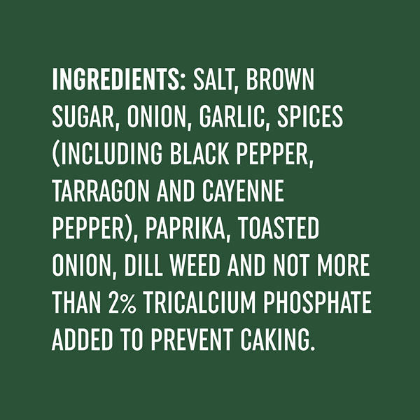 List of ingredients for Back Porch Burger seasoning