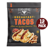 A packaged product labeled 'BREAKFAST TACOS' with a subtext 'Make the Ultimate Breakfast Taco.' The package indicates there are 12 individual packets inside.