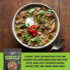Packaging of Fire & Smoke Spice Society Chili Verde, showing a bowl of green chili with chicken