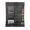 Back of a Fire and Smoke Society Chile Verde seasoning mix, showing nutrition facts, shopping list, directions, ingredient circles, and a QR code on a black background.