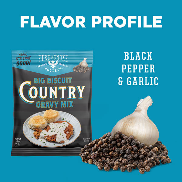 Big Biscuit Country Gravy Mix package with black pepper and garlic
