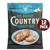 Packaging of Big Biscuit Country Gravy Mix with chicken biscuits and gravy on a plate.