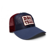 A Fire & Smoke society baseball cap with a red and blue color scheme, featuring a 'BBQ TEAM' logo on the front.