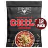 A 12-pack bag of Fire & Smoke Society Homestyle Chili Seasoning Mix. The packaging is black with bold red and white lettering, featuring a bowl of chili with cheese and jalapeño on the front, and a dark red circle indicating '12 PACK'.