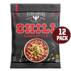Packaging of Fire & Smoke Society Homestyle Chili mix, featuring a 12 pack label and an image of a chili dish on the front.