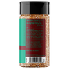 Back view of a seasoning bottle with a black cap, showing the nutrition facts panel, ingredients, and barcode on a white background.