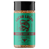 A bottle of Lucky Lucky Spice Shop Fire & Smoke Sweet & Smoky Blend seasoning. The product features a bright teal-green label with a red dragon illustration and a black cap