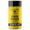 A bottle of Fire & Smoke Society Lemon Pepper seasoning with a bright yellow label and black cap