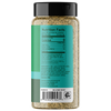 Back view of a seasoning bottle showing the nutrition facts label, with a black cap and a green label on a white background.