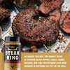 Steak King beside a perfectly grilled steak