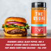 The Usual spice jar beside a burger